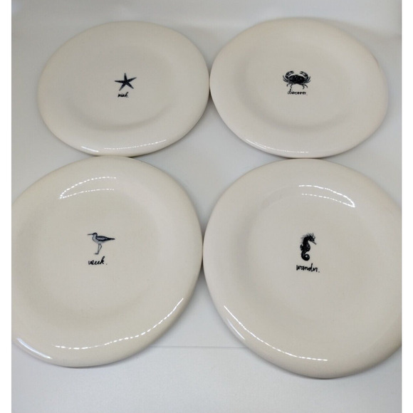 4 Rae Dunn by Magenta 6" Appetizer Plates Beach Wander Seek Wish Discover Crab - Picture 1 of 8
